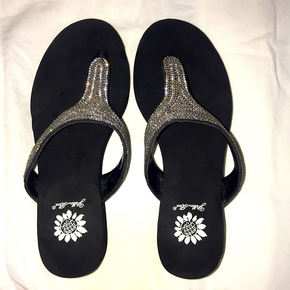 Yellow Box Wedge Rhinestone Flip Flops Size 8